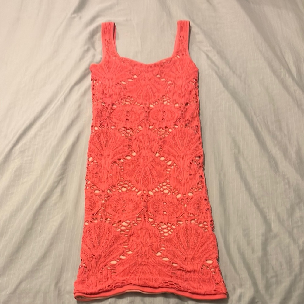 Coral Lace Sleeveless Dress